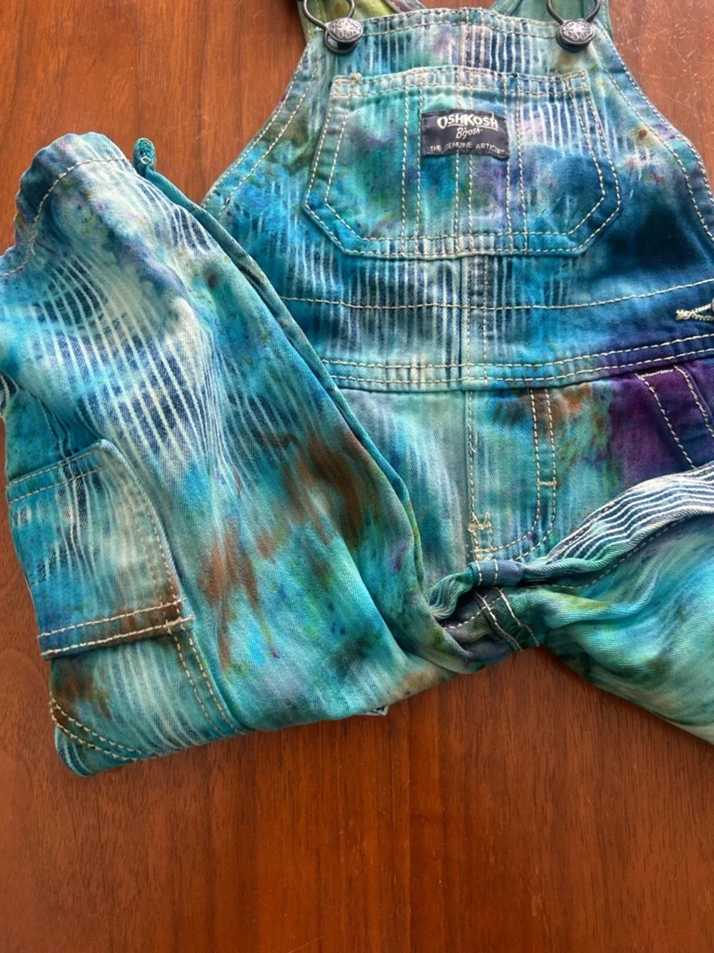 Oshkosh B’gosh tie dye railroad overalls Size 12 months